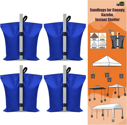 Eurmax USA 125LBS 4-Pack Universal Canopy Weights, Secure Wind Protection to Prevent Tipping, Easy Wrap-Around Installation Heavy Duty Sandbags (Without Sand), Fits All Instant Shelter Legs,Blue