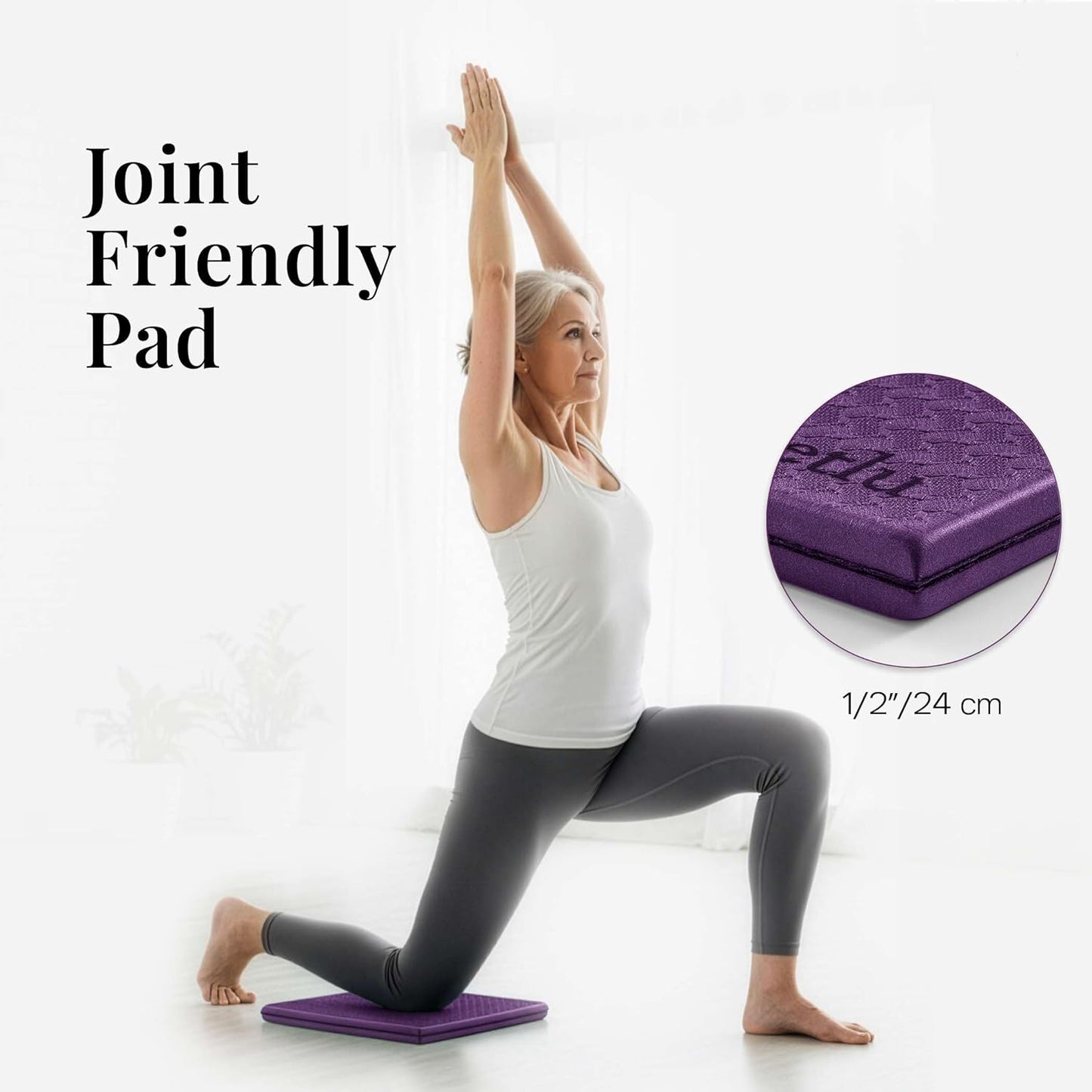 Yoga Knee Pad Cushion Exercise Knee Pad Folding, 1/2" Thick 24"x12" Eliminate Pain During Yoga or Exercise Workout– Extra Thick Padding& Support for Yoga Pilates, Fitness Exercise