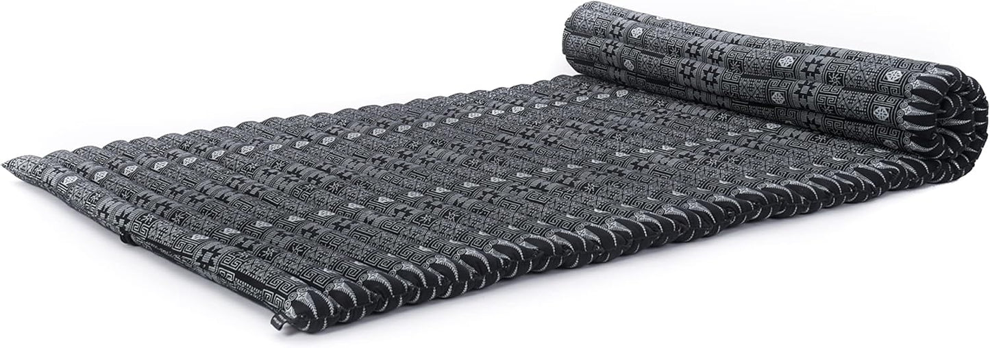 Leewadee - Kapok Roll Mat – Handcrafted Folding Sleep & Relaxation Mattress from Thailand, Ideal as Guest Bed, Camping Mat, Yoga Mat or Traditional Futon, 75 x 39 inches, Anthracite