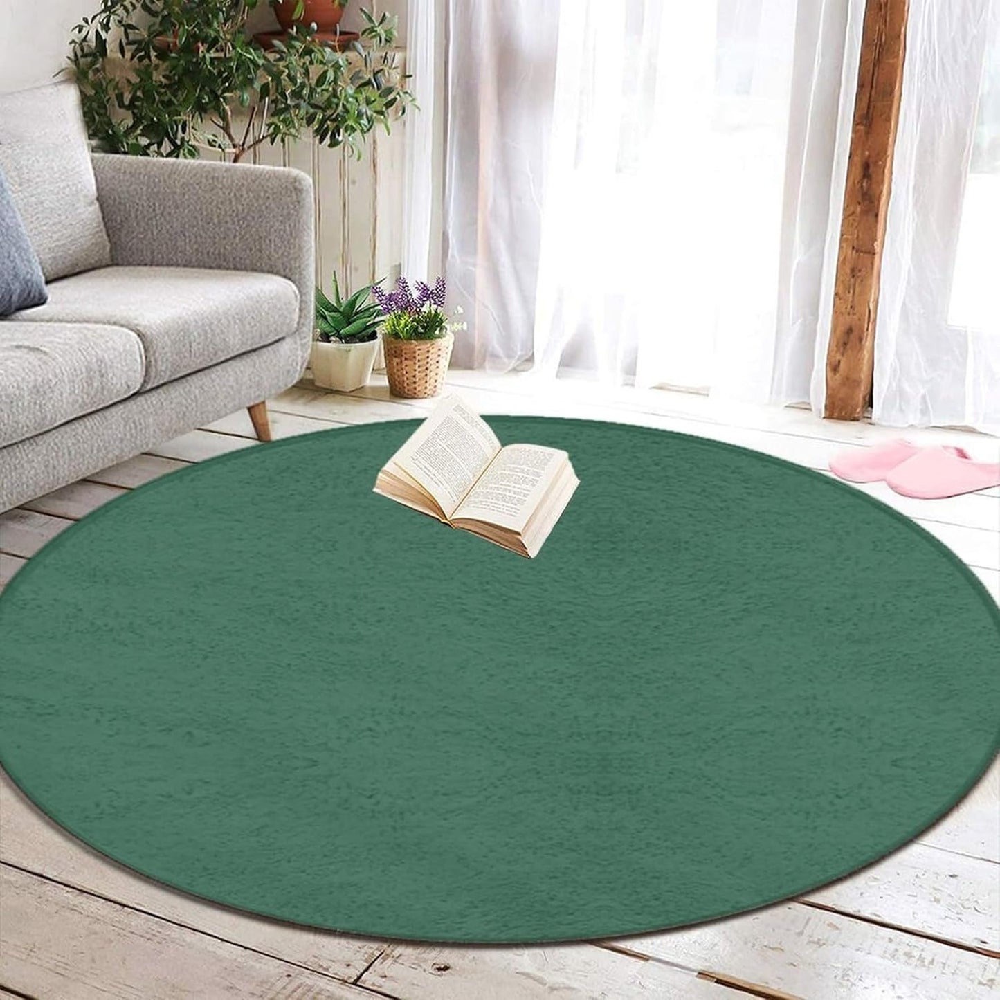 Machine Washable Modern Round Area Rug, Room Sofa Yoga Soft Round Carpet, Home Decor Non Slip Kitchen Office Circle Rug Grey, 24inch