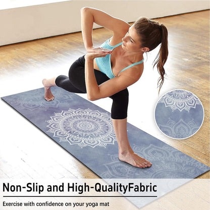 Hot Yoga Mat Towel with Corner Pockets Yoga Towels for Hot Yoga Non Slip with Travel Bag Sweat Absorbent Yoga Blankets Mat Cover for Workout Gym 70"x26" (Mountain-01, 70x26)