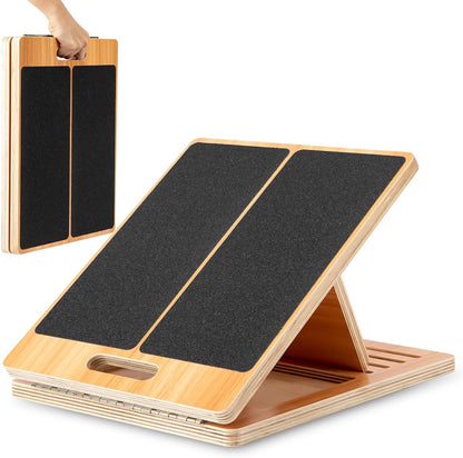 StrongTek 13” Wide Portable Wooden Slant Board, 5-Level Incline (15°-35°), Lower Grip Handle, Beginner & Rehab Friendly, Non-Slip Surface for Calf Stretching, Squats, Physical Therapy