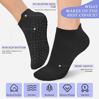yeuG Pilates Socks for Women Non Slip Grip Socks for Yoga, Barre, Hospital, Barefoot Grippy Yoga Sock Womens Gifts 4 Pairs