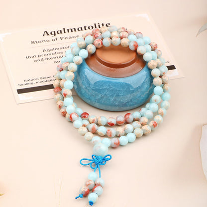AD Beads 6mm 8mm 108 Prayer Mala Jasper Elastic Bracelet - Handmade Yoga Meditation Healing Power Energy Gifts for Unisex Adult.