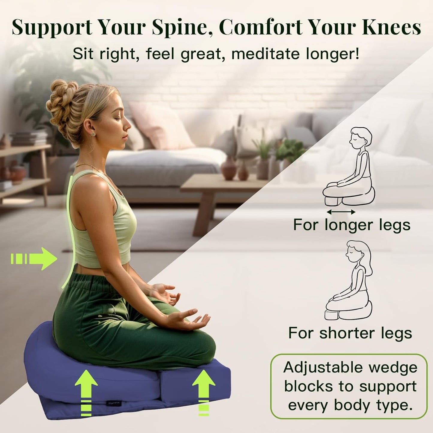Syrinx Meditation Cushion Set – Zafu Yoga Floor Pillow with Knee Support Pads, Buckwheat Hull Filling, Carry Bag & Zabuton-Style Base