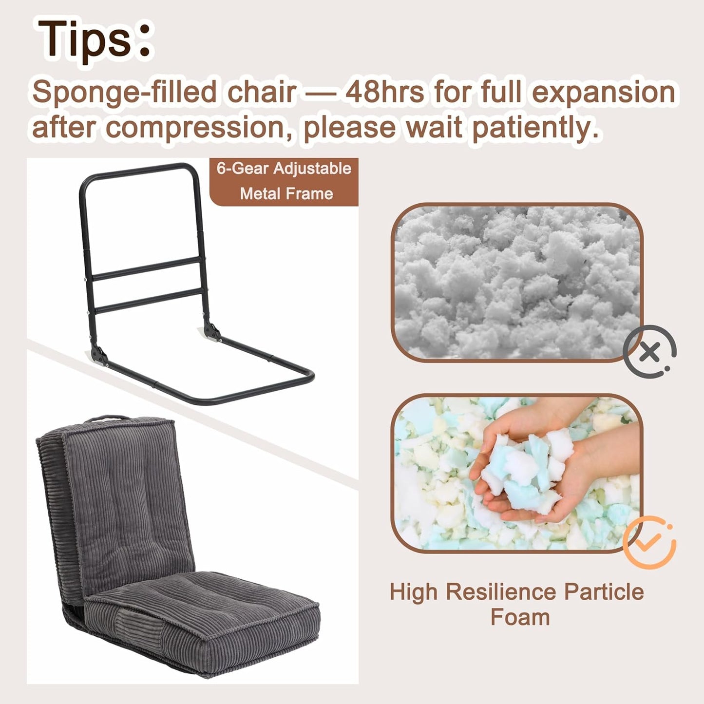 Adjustable Floor Chair with Back Support, 6-Position, Folding Japanese Meditation Tatami Chair, Comfy Gaming Chairs for Adults, Accent Sofa Reading Chairs, Living Room, Bedroom, Coffee
