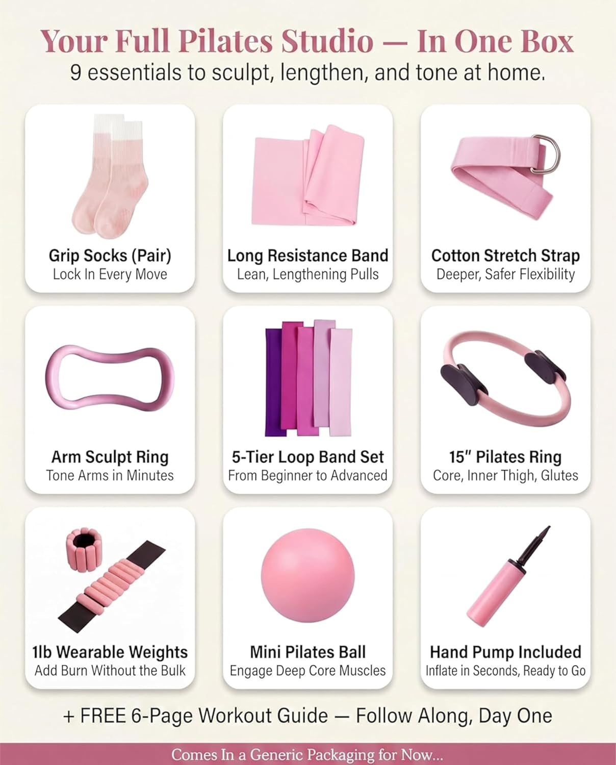 Pilates Equipment Kit for Home Workout, 16 pcs Pilates Kit With Weights for Women, Pilates Ring Set, Pilates Ball Accessories Kit, Grip Socks, Home Pilates Workout Kit, Pilates Set Equipment