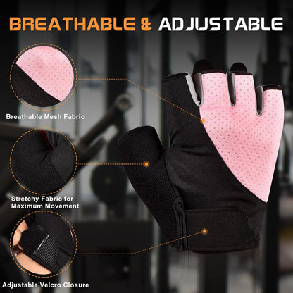 sunnex Workout Gloves for Women - Breathable Weight Lifting Gloves with Non-Slip Silicone Padding, Fingerless Gym Gloves for Cycling, Rowing, Pull Ups & Training (4 Sizes)