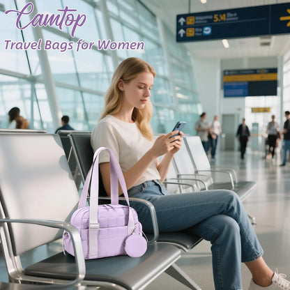 CAMTOP Mini Gym Bag for Women, Small Gym Tote Bag Puffy Quilted Sports Duffel Bag with Wet Compartment and Coin Purse Duffel Bags Dance Yoga Workout Bag for Gifts (All Black, Mini-12.6")