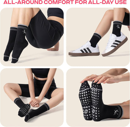 COOLMATE Pilates Socks with Grips for Women, Yoga Socks, Crew Non Slip Women for Barre, Pilates Gifts for Women - Colors B