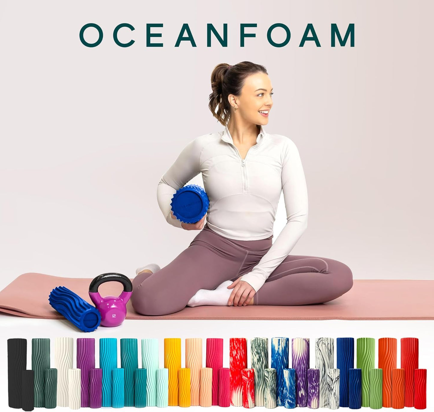 Oceanfoam Ripple Travel Foam Roller (11" x 3.35") Firm Mini Foam Roller for Physical Therapy, Deep Tissue Massage, Back Pain - High Density, Ergonomic Wave Textured - Yoga, Pilates, Exercise (Natural) - Colors B