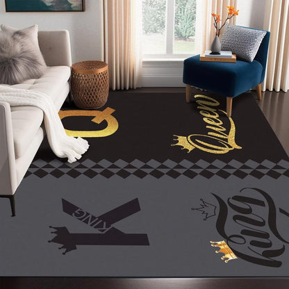5' X 7' Queen and King Rug Black Grey Area Rugs Dining Living Room Bedroom Kitchen Office Yoga Room Washable Floor Mat Doormats Throw Rug Carpet Room Decor