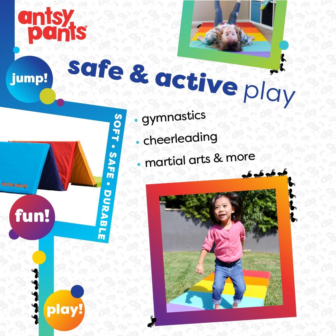 Antsy Pants Tumbling Mat for Kids – Gymnastics Mat, Easy to Clean, Sturdy, Foldable Tumbling Mats, Padded, Lightweight, Portable, Gymnastics Equipment for Active Play