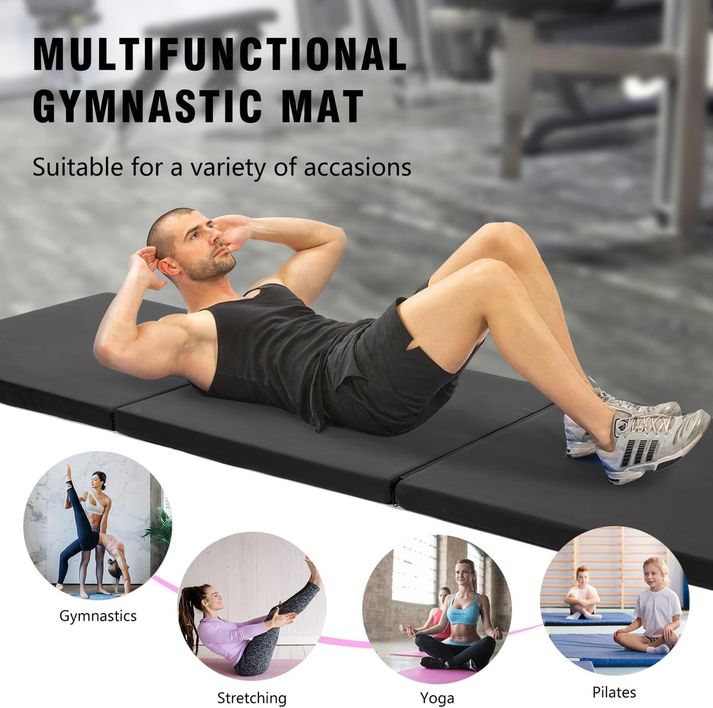 Yoga Mat Thick 2 Inch Workout Flooring for Home Gym - Exercise, Gymnastics, Tumbling, Pilates, Dance Equipment - Foldable Foam Play Mat for Kids and Adults