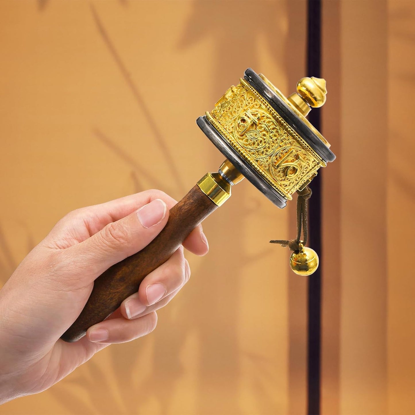 Foraineam Handheld Prayer Wheel with Tibetan Buddhist Six-Character Truth Buddha Scriptures, Wooden Handle Buddhist Turn Praying Instrument for Praying, Blessing, Yoga, Relaxing, Healing, Meditation