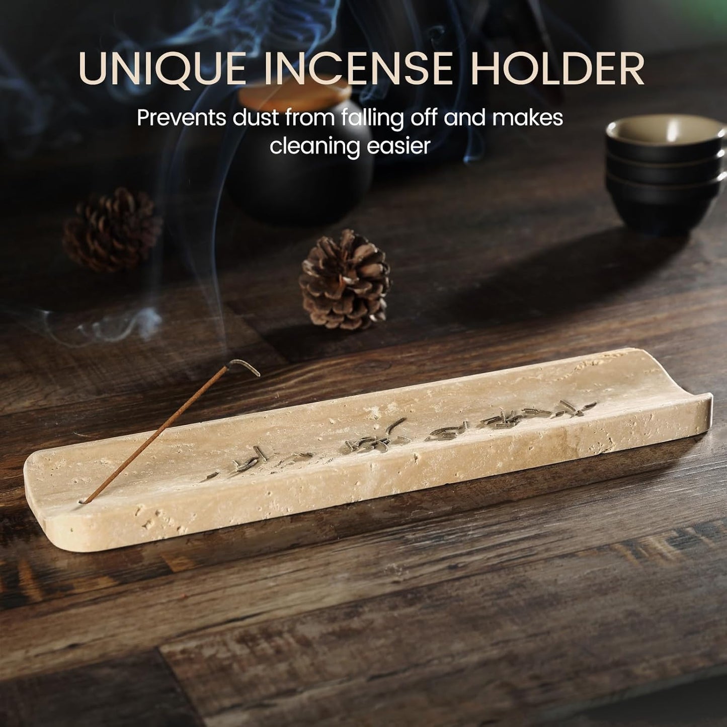 Koville Marble Incense Holder, Incense Holder for Sticks, Incense Sticks Holder Ash Catcher for Meditation Yoga SPA, Natural Stone Incense Burner, Home Table Decor (Green)