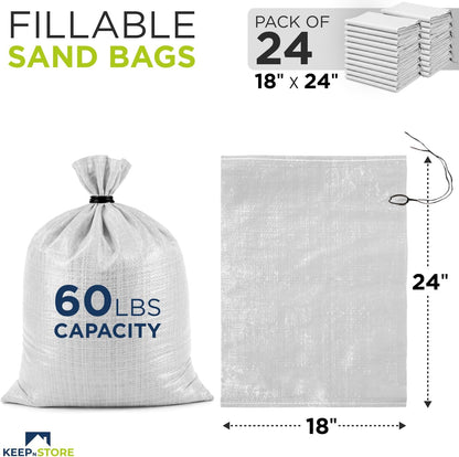 Heavy Duty Sand Bags Pack of 3, White Empty Sandbags with Built-In Ties, Woven Polypropylene UV Protection 1600 Hours, Fillable Sand Bags for Flood Control, Weight, 10x14 inches, 15 Pounds Volume