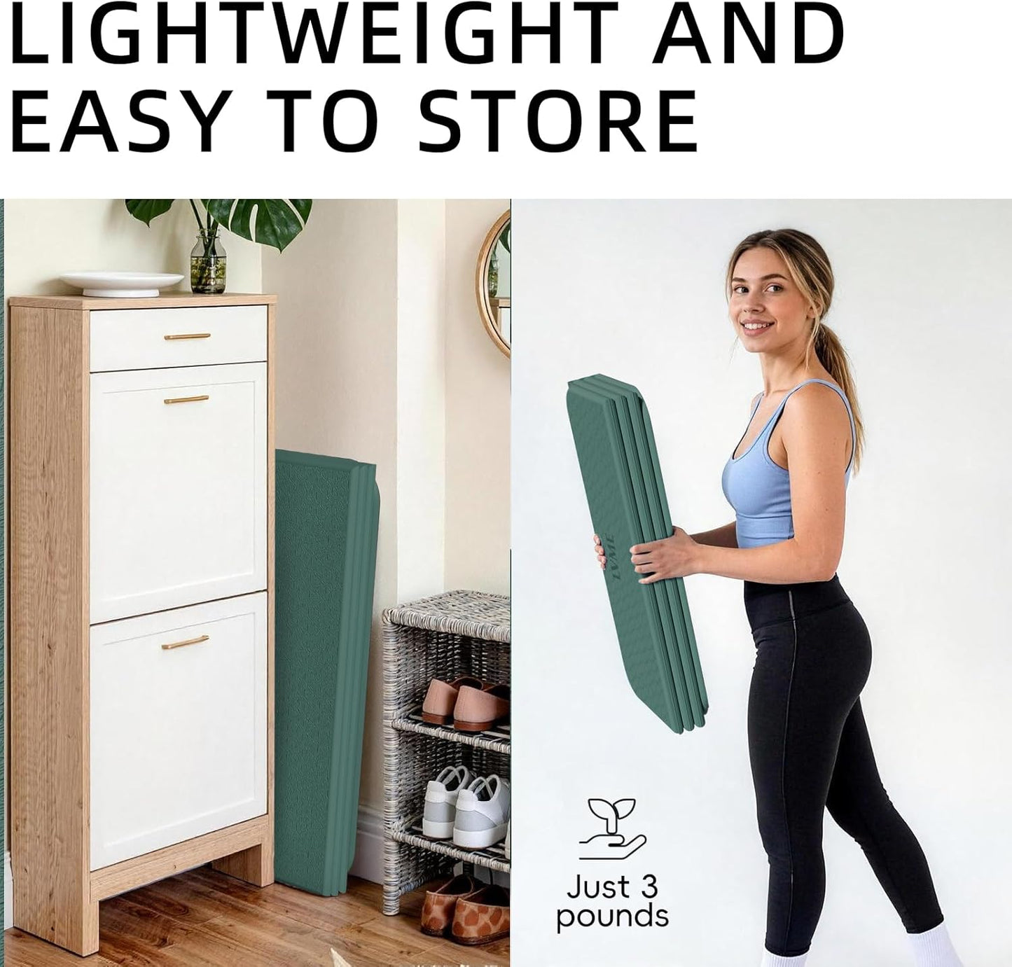 Large Yoga Mat 75"x31", Foldable Yoga Mat & Travel Yoga Mat, Extra Wide 0.24" Thin Non-Slip Mat for Yoga, Pilates, Stretching & Home Workouts –Easy Carry & Store