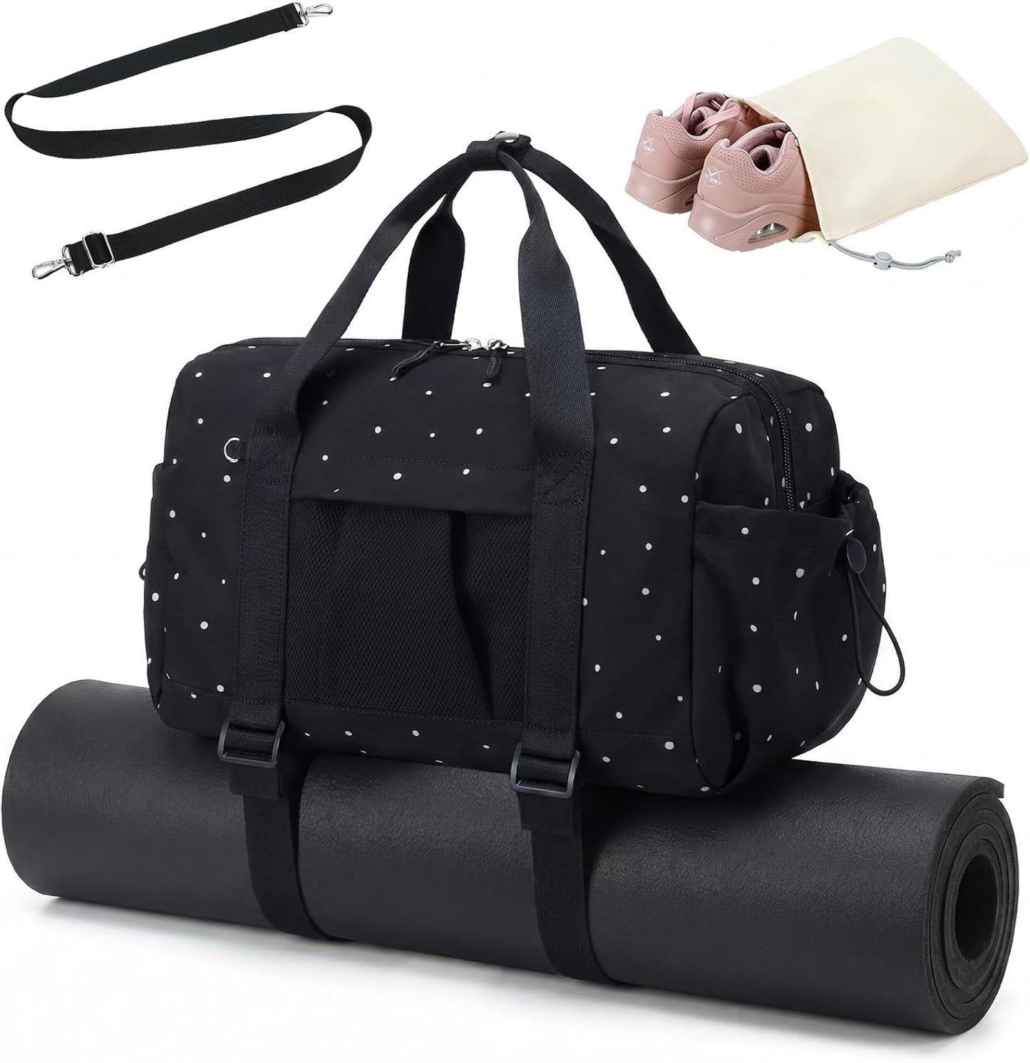 LEDAOU Small Gym Bag for Women, Mini Duffle Bag with Yoga Mat Holder Lightweight Carry On Sports Bag with Separate Shoe Pocket and Wet Pocket Duffel Bags Dance Yoga Workout Bag (Pink)