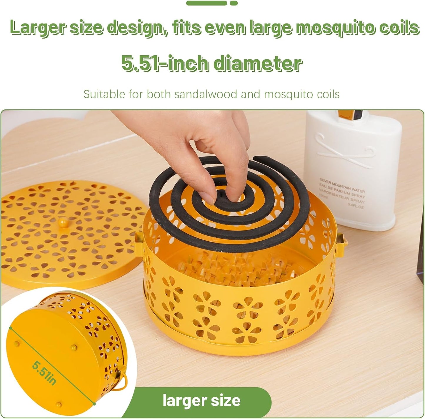 Portable Iron Mosquito Coil Holder with Handle Round Heat-Resistant Incense Holder (Bronze)