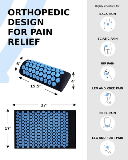 Acupressure Mat and Pillow Set for Lower Back Pain Relief & Muscle Relaxation - Acupuncture Mattress + Spiky Ball Massage Set for Back, Neck & Sciatic Nerve Pain - Relieves Tension at Pressure Points