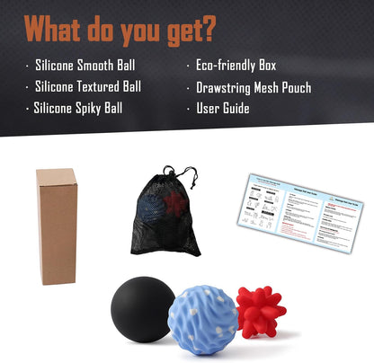 Silicone 3-Piece Massage Ball Set - Peanut, Textured and Spiky Lacrosse Balls to Relieve Tension,Muscle Knots & Plantar Fasciitis with Deep Tissue Release for Foot,Back,Hip,Arm & Legs