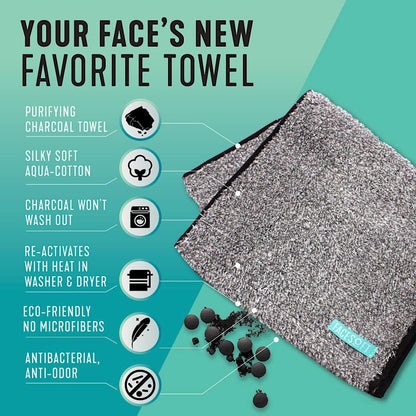 Facesoft Yoga Towel - Infused with Activated Charcoal to Detoxify and Sweat - Made with Eco-Friendly Aqua-Cotton Yarn - Biodegradable and Sustainable - All Ages