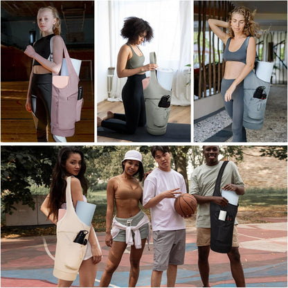 sportsnew Yoga Mat Bag, Large Opening Long Tote Yoga Mat Carrier Holder Bag with Waterproof Wet Pocket and Drawstring Water Bottle Pocket, Adjustable Shoulder Strap Storage Bag, patent pending