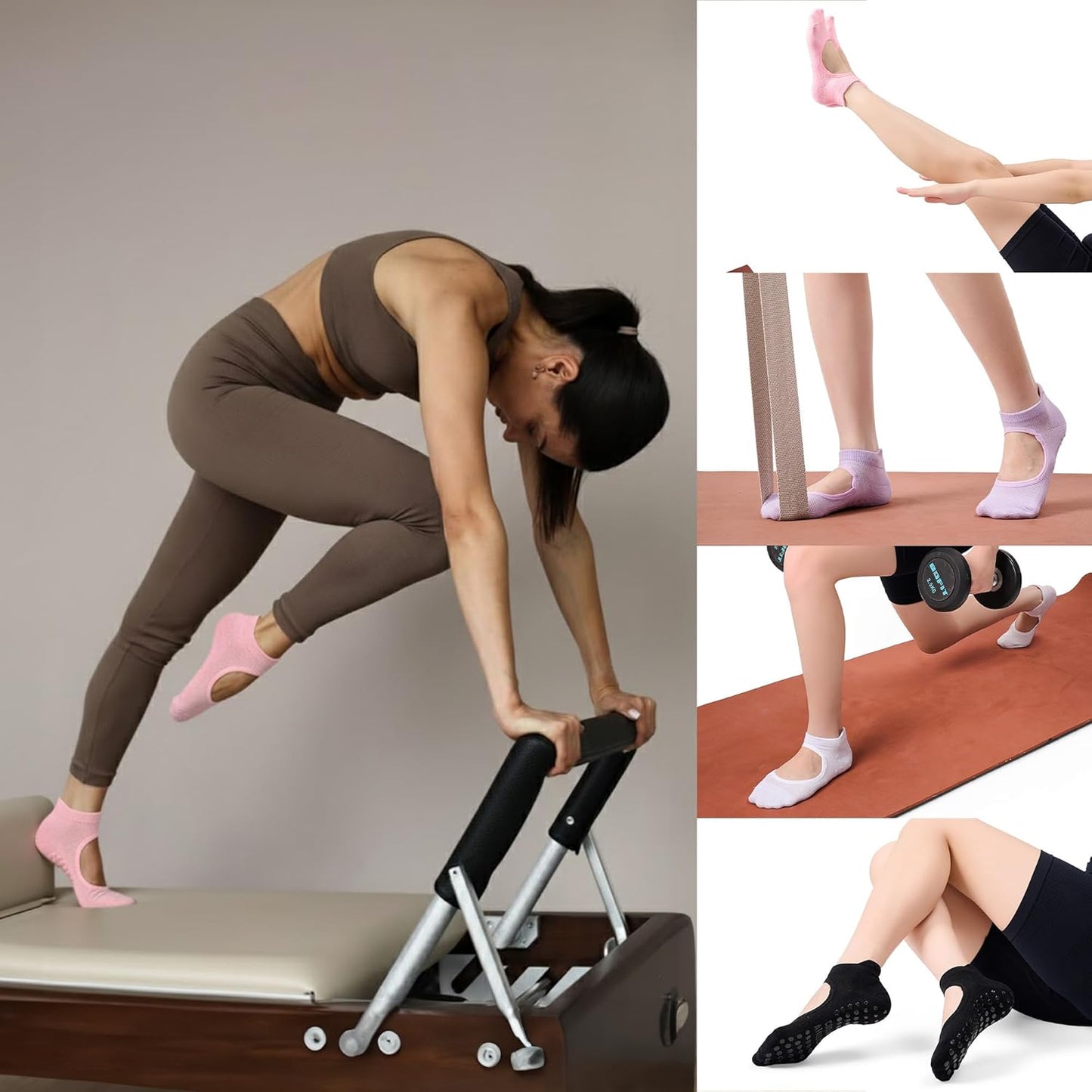 COOLMATE Pilates Socks with Grips for Women, Yoga Socks, Crew Non Slip Women for Barre, Pilates Gifts for Women - Colors A