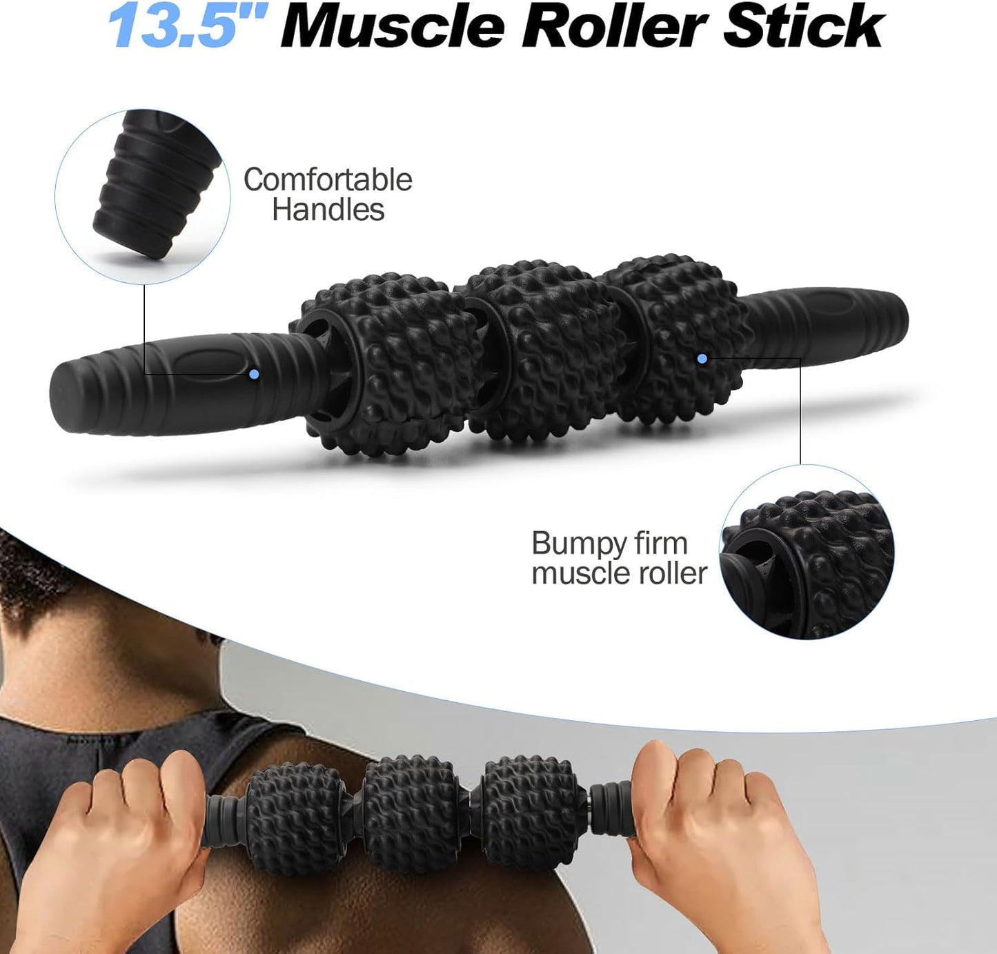 JOYENERGY 5 in 1 Foam Roller Set High Density Foam Roller Patented, Massage Stick, Massage Ball, Resistance Band for Deep Muscle Massage Pilates Yoga, Fitness for Trigger Point Release
