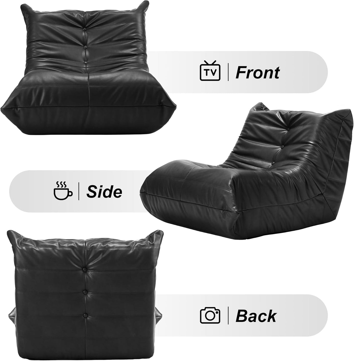 Hobestluk Giant Bean Bag Chair Lazy Floor Sofa, Memory Foam Fireside Sofa for Adults, Big Beanbag Faux Leather Armless Chair for Living Room Bedroom Dorm Office (Brown, Single)