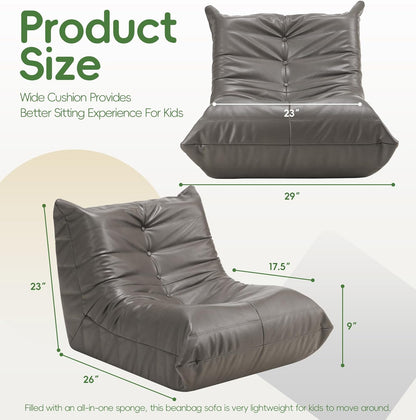 Hobestluk Giant Bean Bag Chair Lazy Floor Sofa, Memory Foam Fireside Sofa for Adults, Big Beanbag Faux Leather Armless Chair for Living Room Bedroom Dorm Office (Brown, Single)