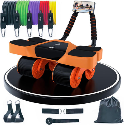 2026 New 4-Wheel Abdominal Roller with Elbow Support : Latest Upgraded High-Performance Exercise Machine With Automatic Rebound, Multi- layered Anti-Slip Design with Built-in Workout Tracker