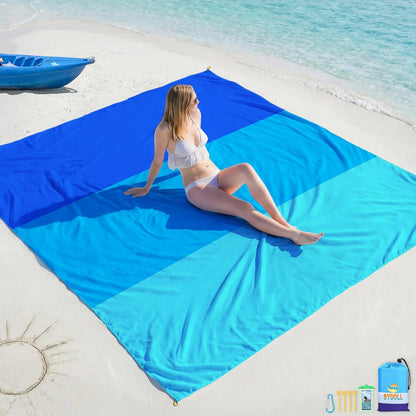 BYDOLL Beach Blanket Waterproof Sandproof Large Sand Free,78''X81''/10'X9' Oversized Sandless Lightweight Blanket Picnic Mat for Beach Travel Camping Hiking with Stakes