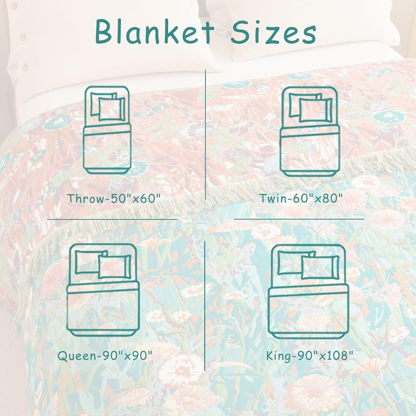 Boho Throw Blanket - 100% Cotton Soft Summer Throw Blanket for Bed, 50"x60" Reversible Breathable Lightweight Blankets, All Seasons Farmhouse Decor Floral Plant Butterfly Throw Quilt