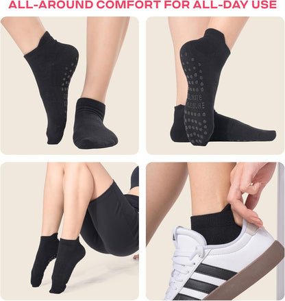 COOLMATE Pilates Socks with Grips for Women, Yoga Socks, Crew Non Slip Women for Barre, Pilates Gifts for Women - Colors B