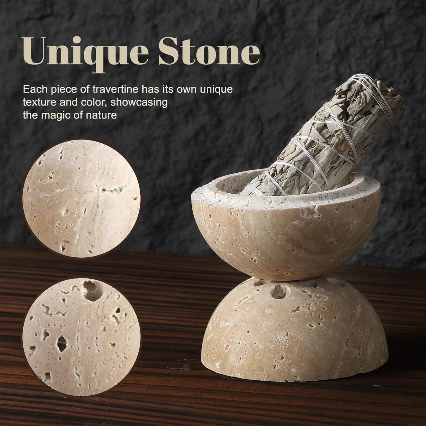Koville Natural Marble Incense Holder, Incense Holder for Sticks with 9 Holes, Handmade Incense Burner Ash Catcher for Meditation Yoga SPA, Balsam Fir/Palo Santo/Sage/Cone (RoyalBeige)
