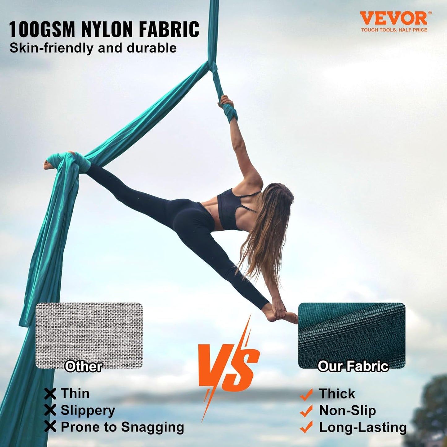VEVOR Aerial Silk & Yoga Swing, Aerial Yoga Hammock Kit with 100gsm Nylon Fabric, Full Rigging Hardware & Easy Set-up Guide, Antigravity Flying for All Levels Fitness Bodybuilding