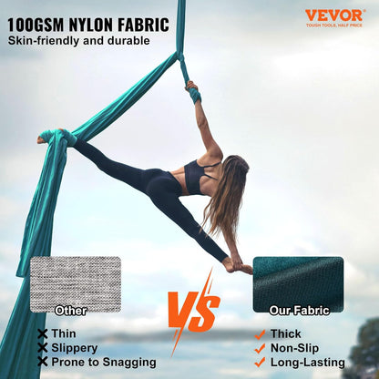 VEVOR Aerial Silk & Yoga Swing, Aerial Yoga Hammock Kit with 100gsm Nylon Fabric, Full Rigging Hardware & Easy Set-up Guide, Antigravity Flying for All Levels Fitness Bodybuilding