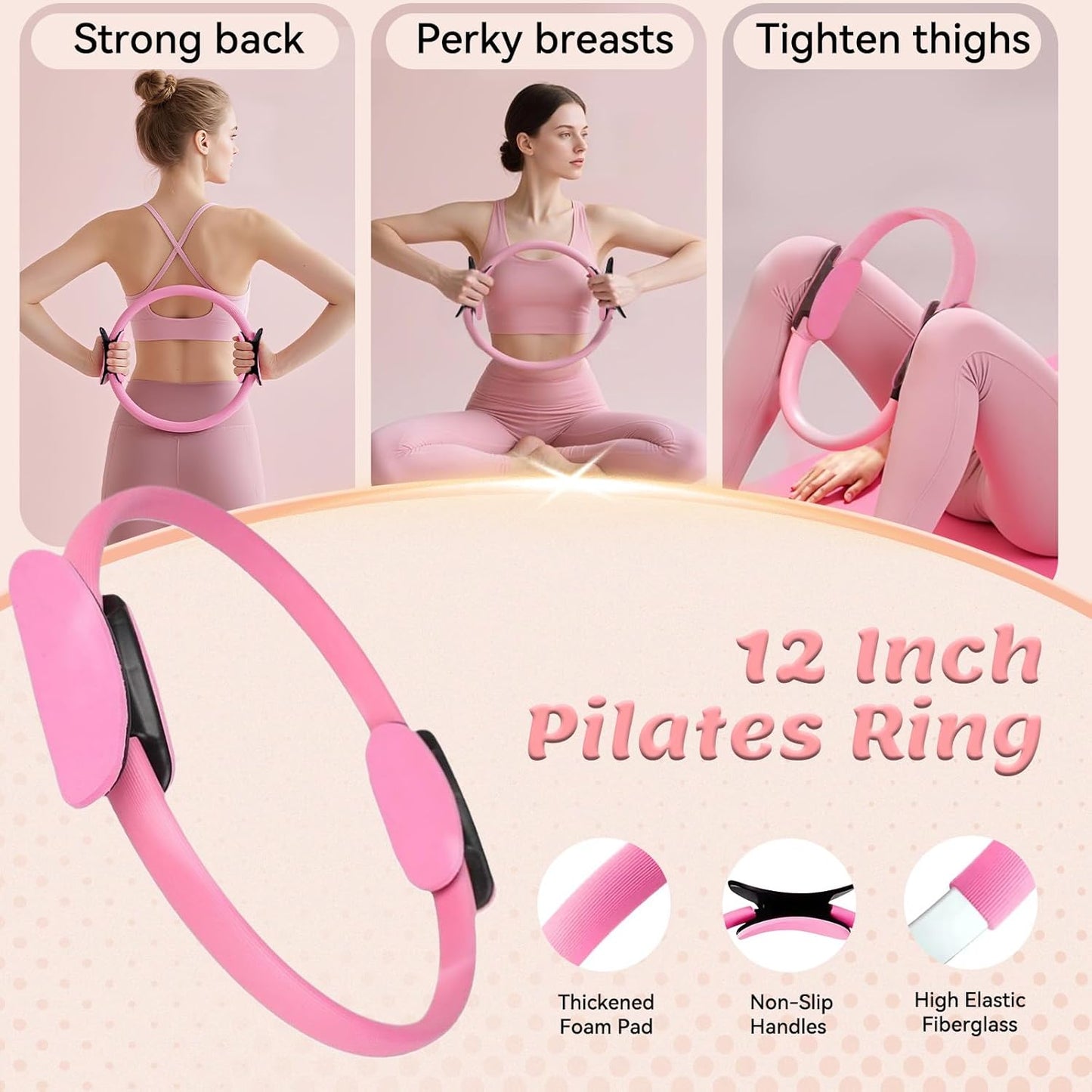 Pilates Equipment Kit for Women - Home Workout Set with Pilates Ring,9.8" Yoga Ball, 5 Resistance Bands, Magic Circle, for Legs, Arms, Thighs, Yoga Set for Beginners