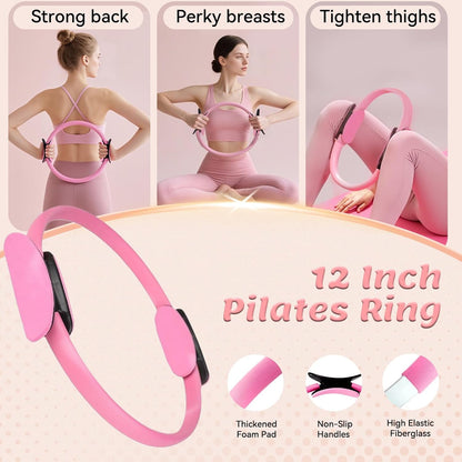 Pilates Equipment Kit for Women - Home Workout Set with Pilates Ring,9.8" Yoga Ball, 5 Resistance Bands, Magic Circle, for Legs, Arms, Thighs, Yoga Set for Beginners