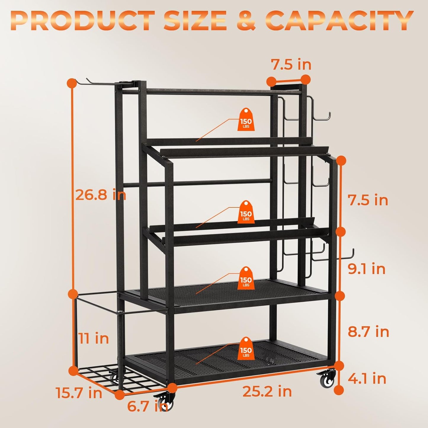 Dumbbell Rack with Wheels, Adjustable Heavy Duty Weight Stand for Dumbbells Kettlebells, Multi-Purpose Home Gym Storage Organizer for Yoga Mat Foam Roller, Workout Equipment Storage Rack
