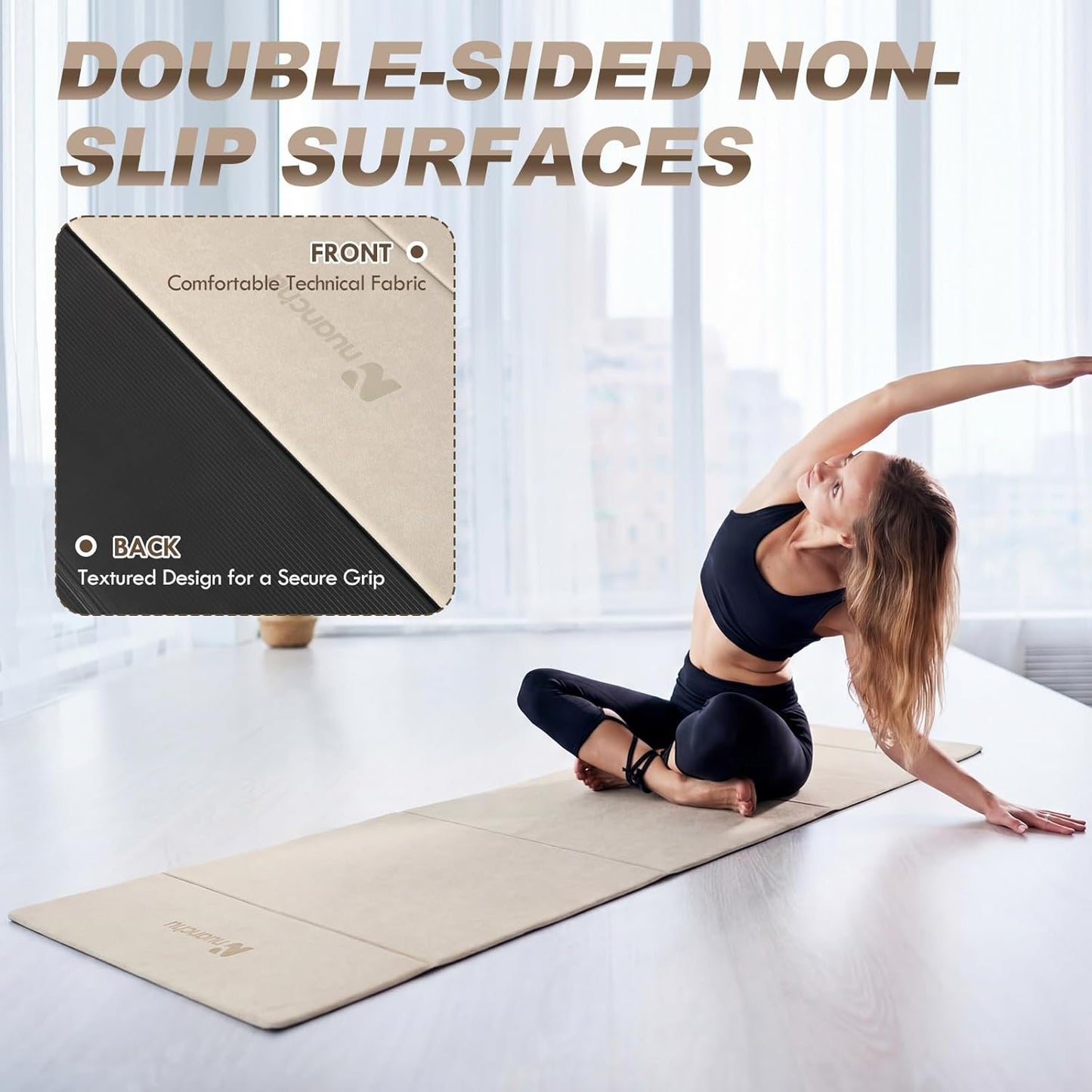 Nuanchu 3 Packs Foldable Yoga Mat Yoga Gift Non-slip Fitness Pilates Mats 6mm Thick with Strap Poe Material 69 x 24 x 0.24" Lightweight Multi-purpose Workout Mats for Exercise Home Travel