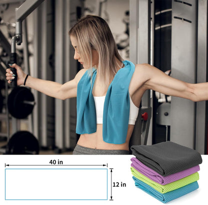 YESLIFE 4 Pack Cooling Towels 40"x12", Gym Towels for Men and Women, Soft Breathable Workout Towels for Yoga, Running, Sport, Workout, Camping, Fitness & More (Blue, Grey, Green, Pink)