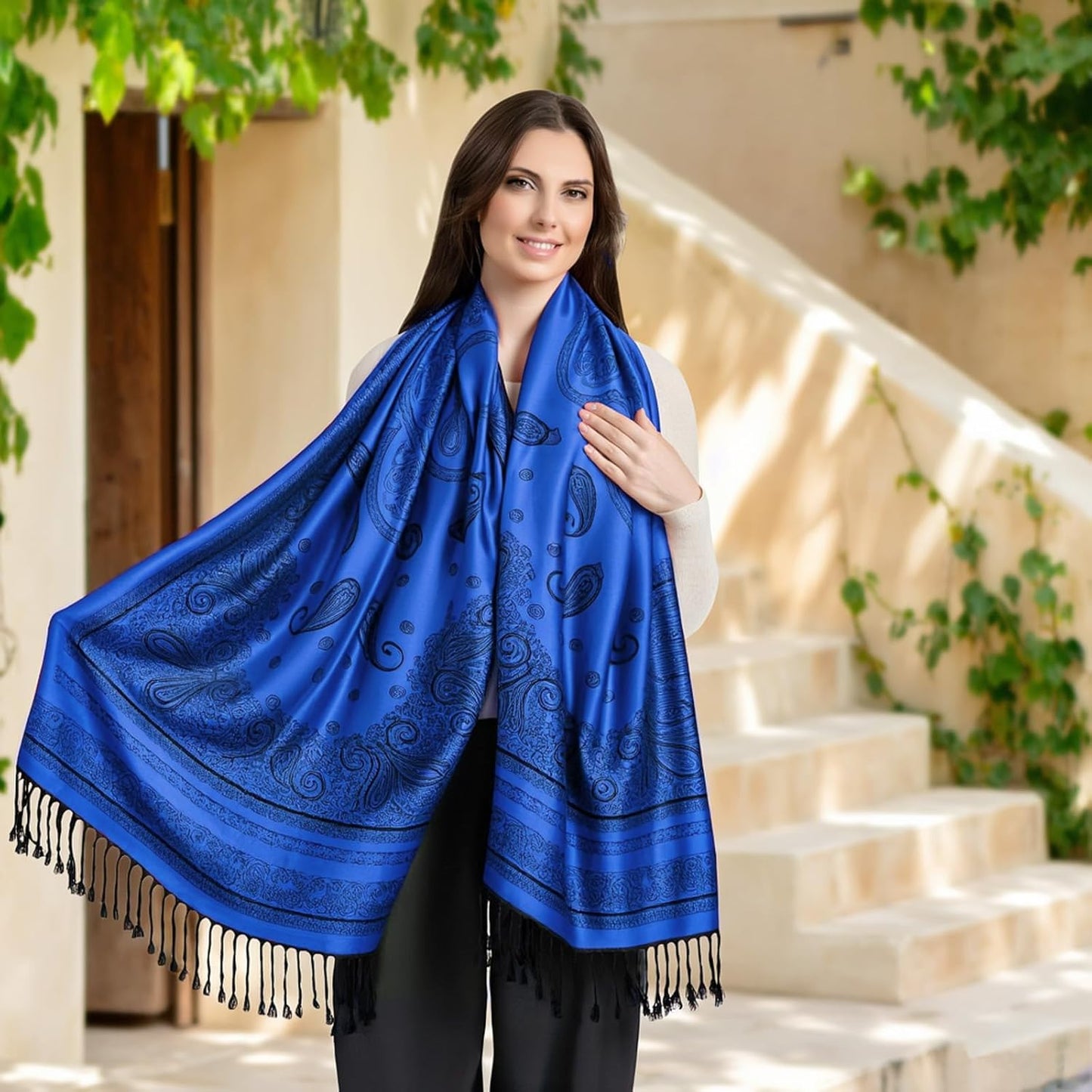 Ciormis Two Tone Silky Paisley Pashmina Shawl Scarf,Soft Women's Rave Jacquard Pashminas Wrap Scarves