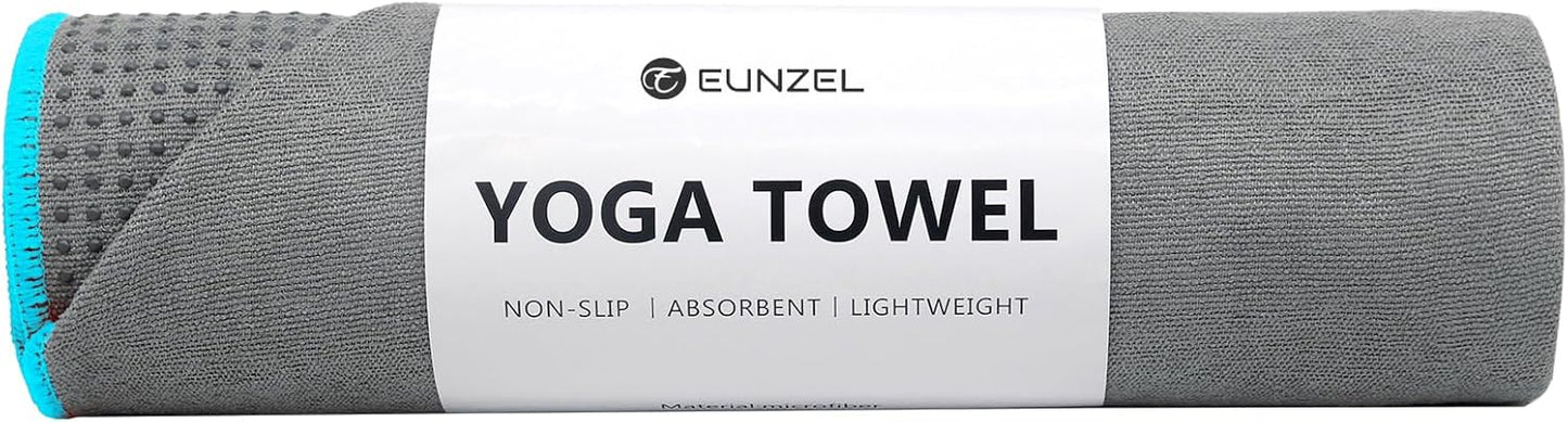 Eunzel Hot Yoga Towel - Microfiber Non Slip Yoga Mat Towel with Grip Dot Sweat Absorbent Towel for Hot Yoga, Pilates and Fitness 72" x 24", Dark Cyan/Orange