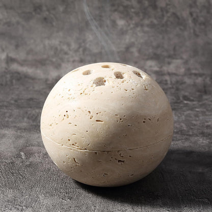 Koville Natural Marble Incense Holder, Incense Holder for Sticks with 9 Holes, Handmade Incense Burner Ash Catcher for Meditation Yoga SPA, Balsam Fir/Palo Santo/Sage/Cone (RoyalBeige)