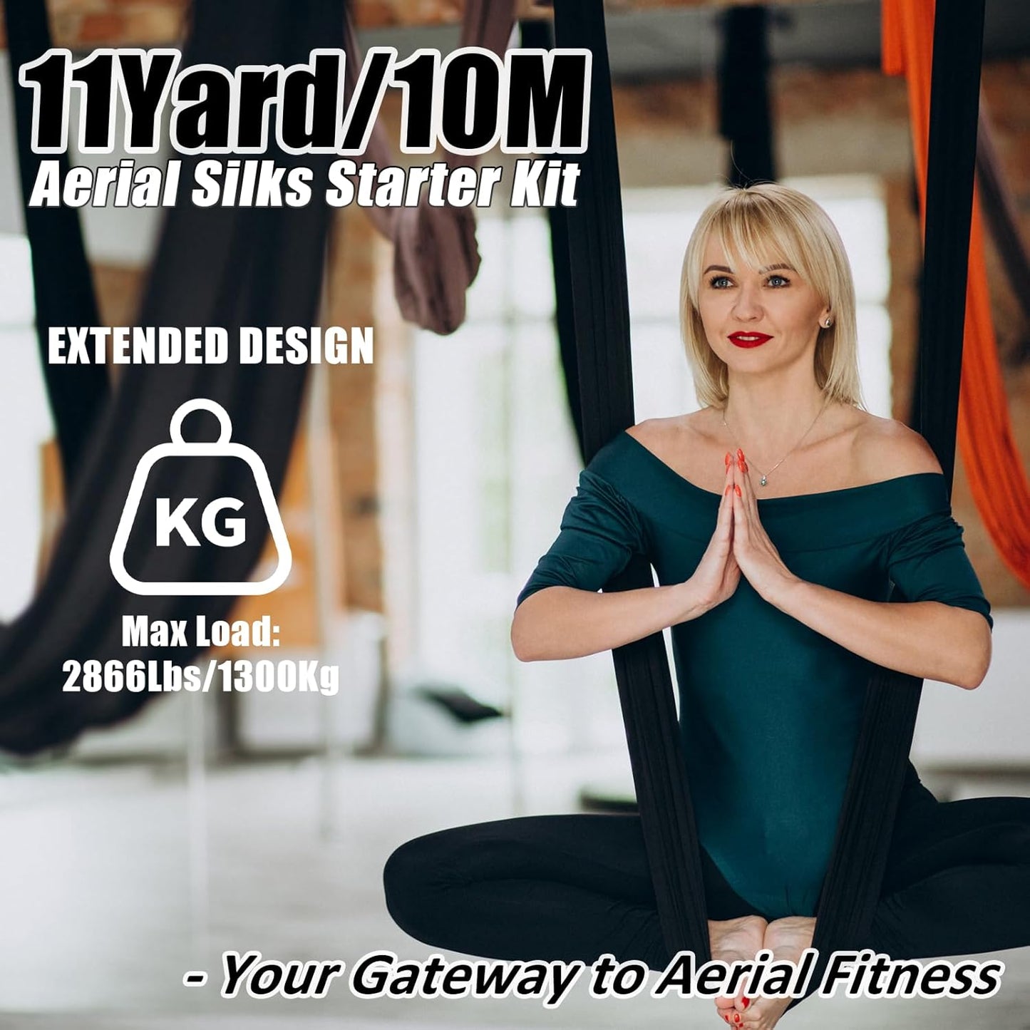 Aerial Silks Kit & Aerial Yoga Hammock - 11Yd Premium Fabric with Hardware - Easy Setup for Flying Yoga, Aerial Swing & Fitness - Supports Up to 14ft Rigging