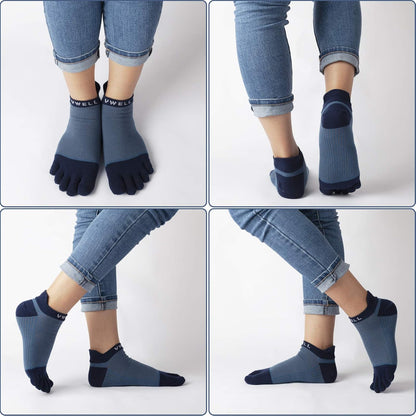 VWELL Cotton Toe Socks Five Finger Socks No Show Crew Athletic Running Socks 4 Pairs,Size 7-11