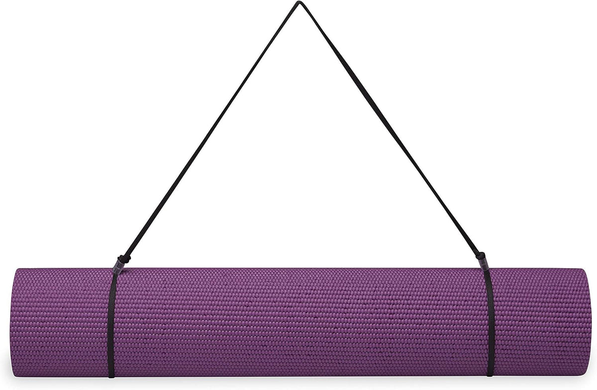 Essentials 1/4" Thin (6mm) Yoga & Pilates, Fitness & Exercise Mat with Easy-Cinch Carrier Strap Cusion Support For Fitness and Gym Workouts
